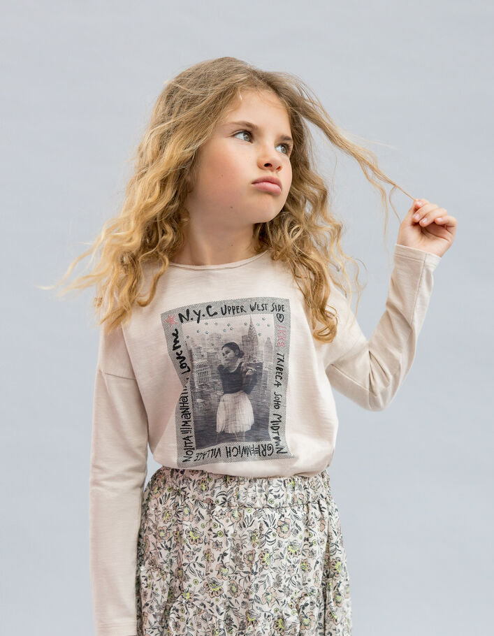 T-shirt beige coton bio visuel danseuse fille