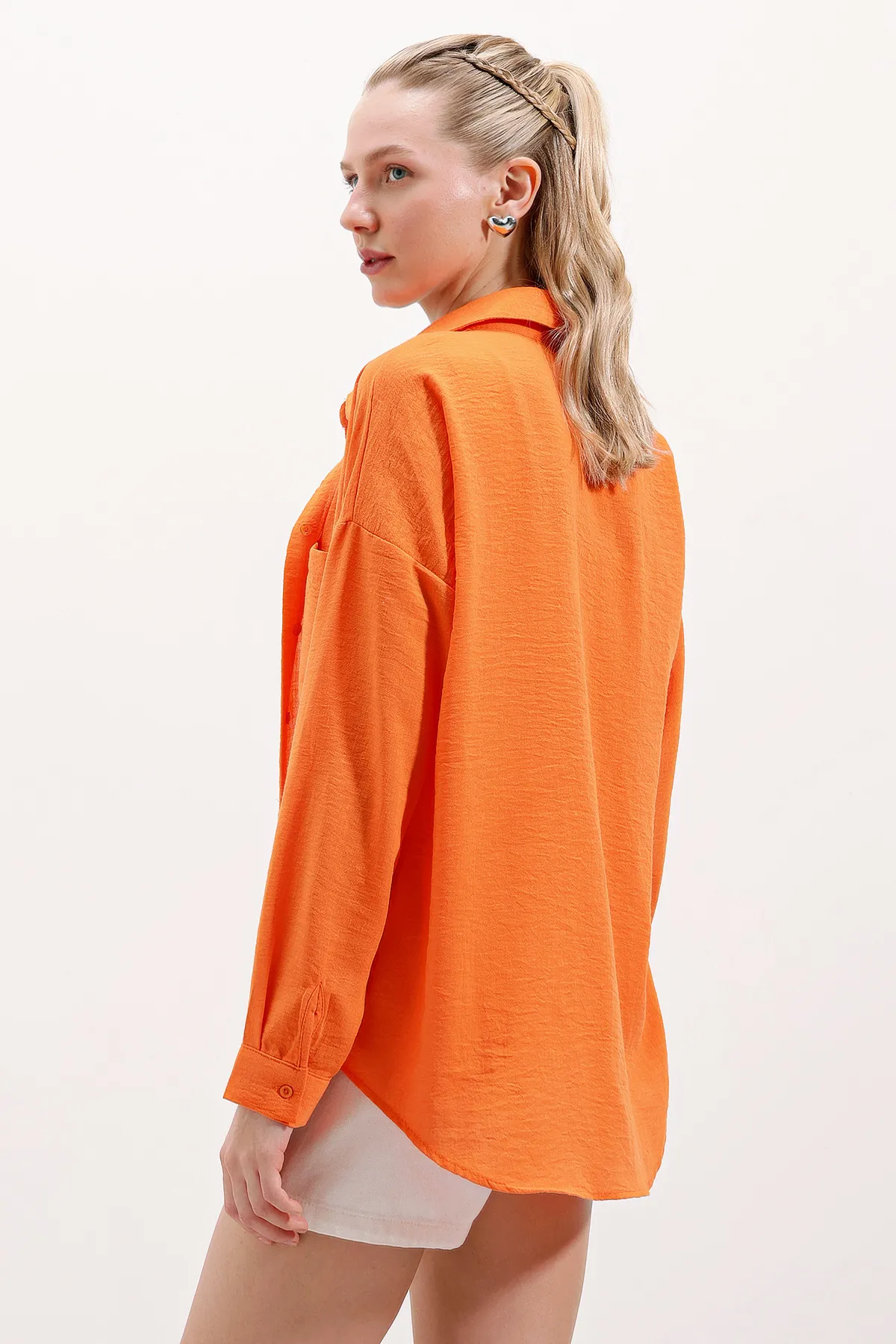 Bigdart  20153 Oversize-Leinenhemd mit einer Tasche – Orange