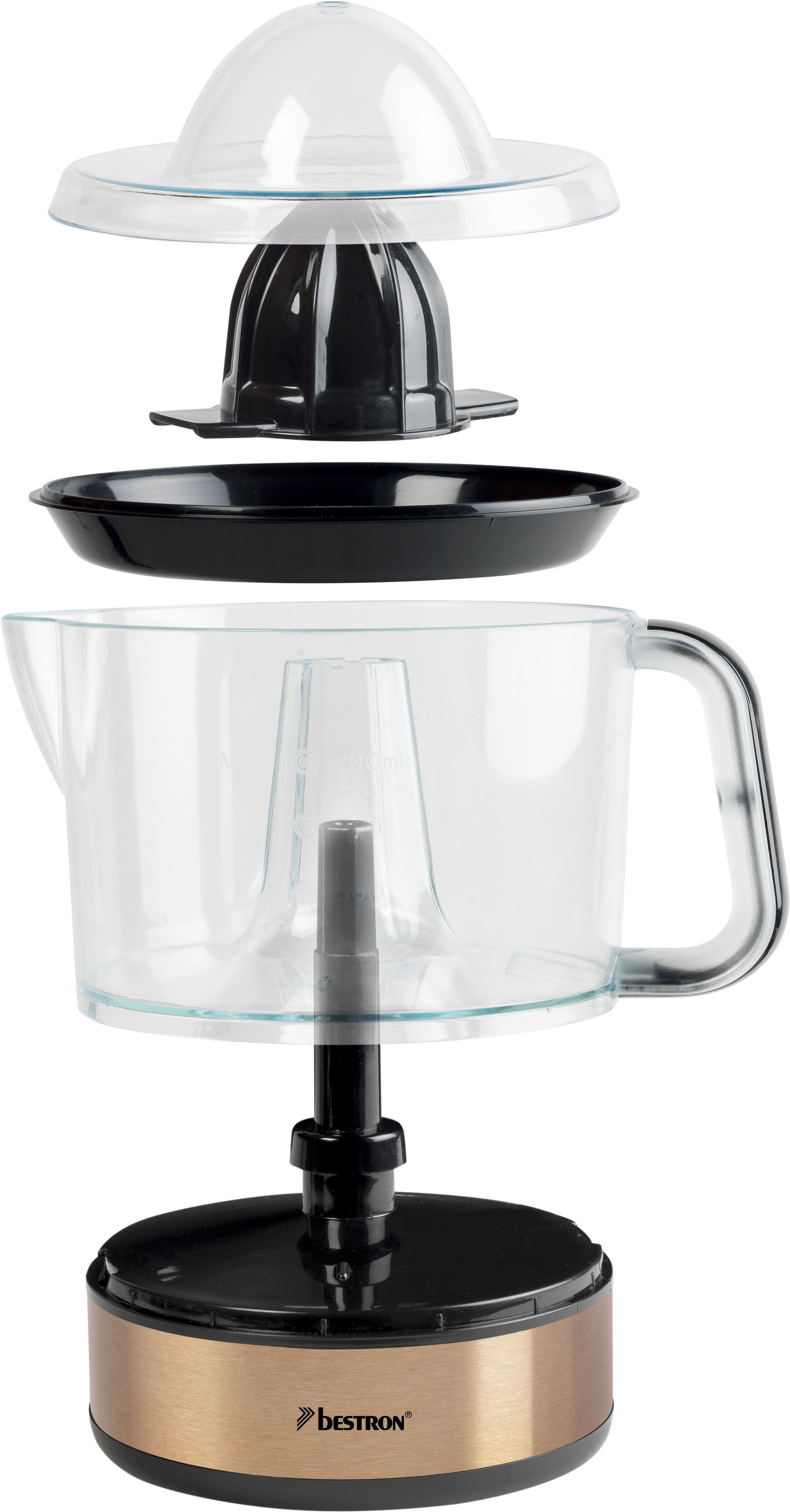 bestron Zitruspresse ACJ350CO, 40 W, inkl. 2 Presskegel, Aromadeckel, zwei Drehrichtungen, Füllmenge 0,7 L