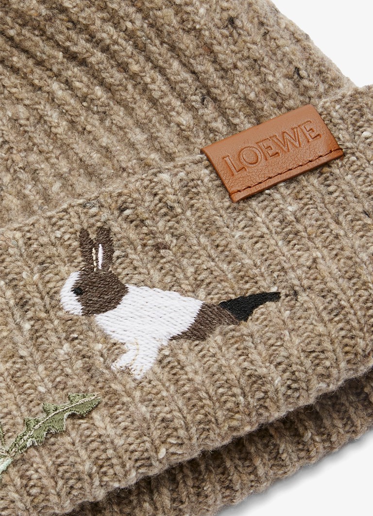 LOEWE  Bunny grofgebreide muts in wolblend met borduring