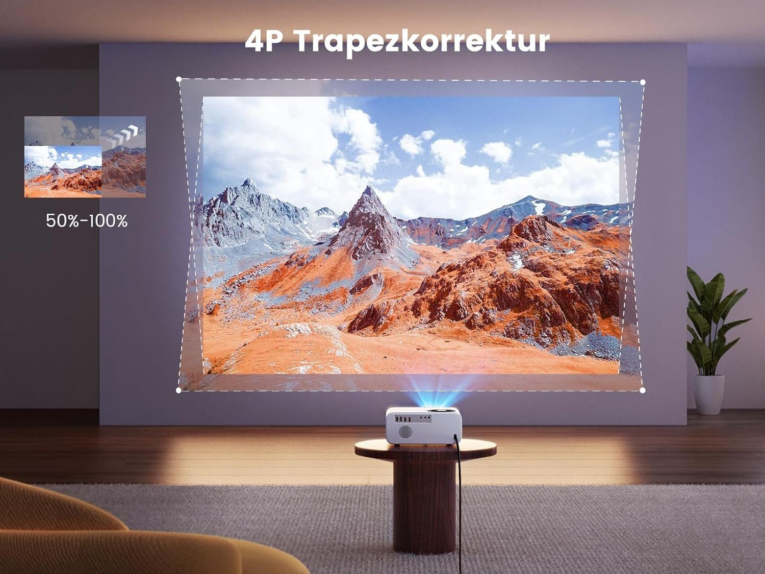 WiMiUS Andriod TV Elektrischer Fokus Nativ 1080P WiFi6 Bluetooth Beamer (1920 x 1080 px, 4K-Unterstützung 750ANSI Video Beamer Heimkino mit Stativ/Automatische)