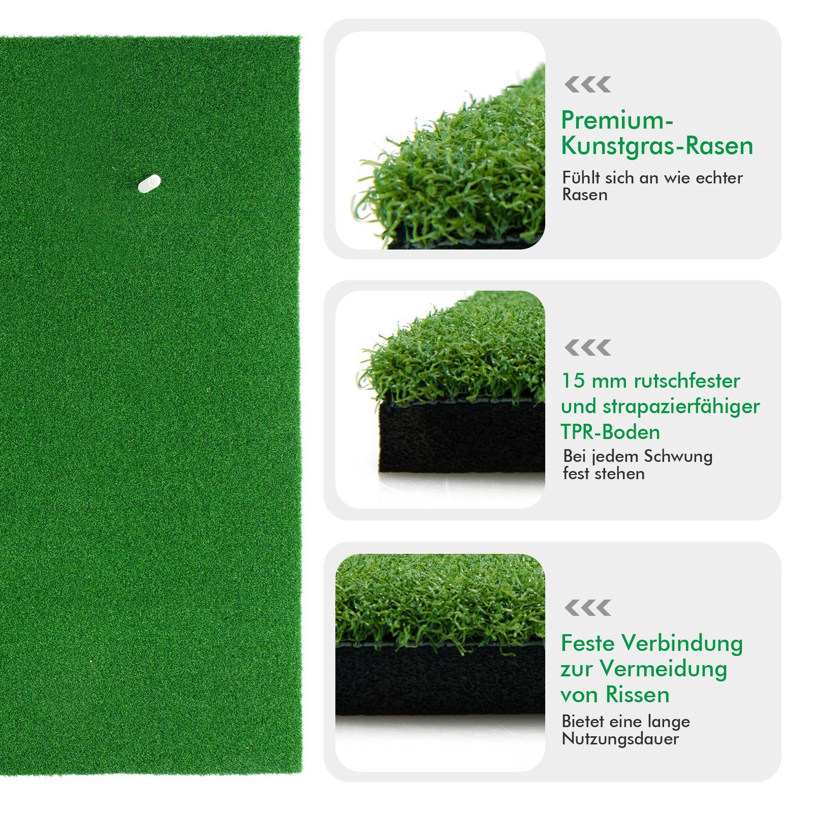 COSTWAY Golf-Abschlagmatte Golfmatte, 150x100cm, mit 3 Gummi-Tees