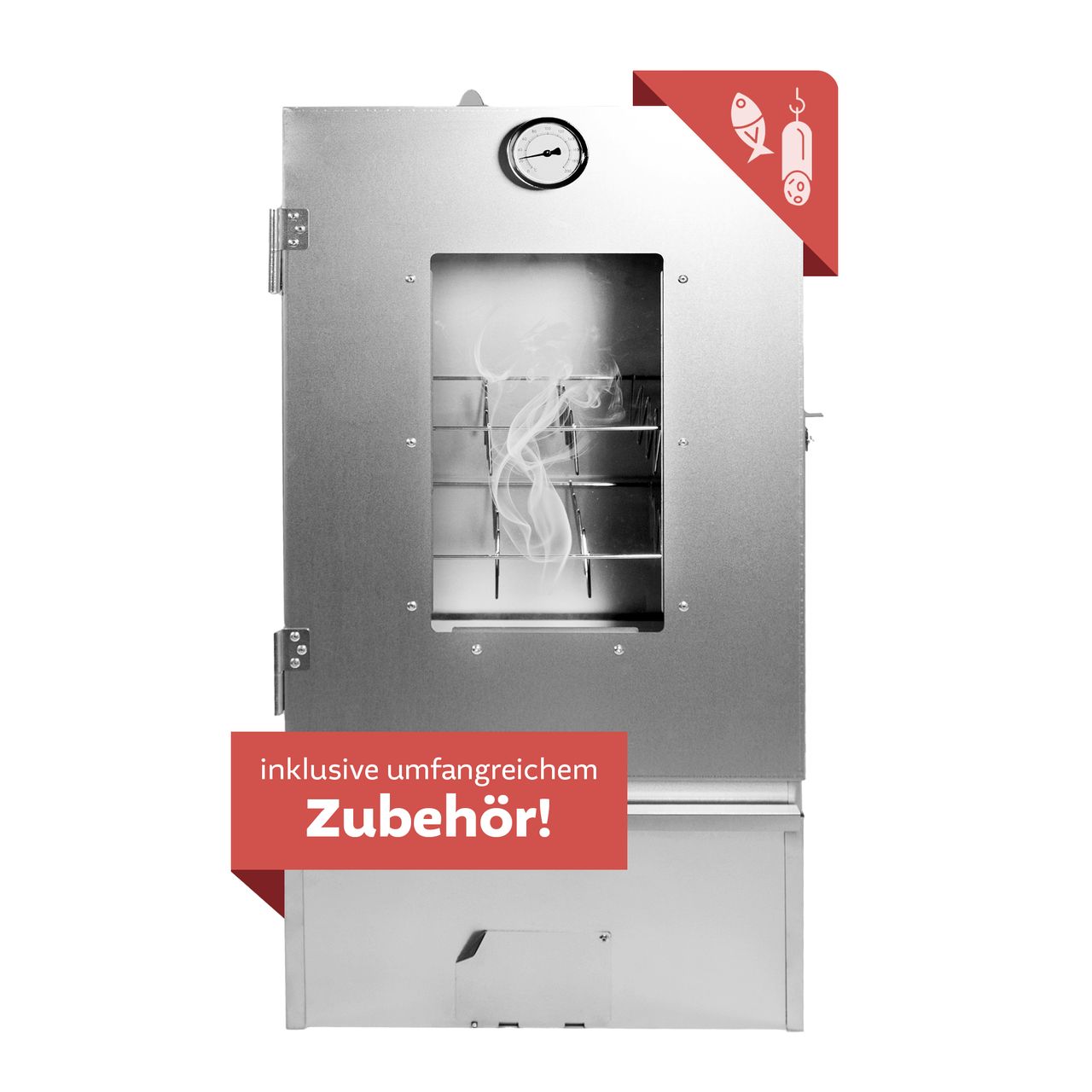 Lemodo Räucherofen mit umfangreichem Zubehör, Räucherschrank mit 3 Etagen