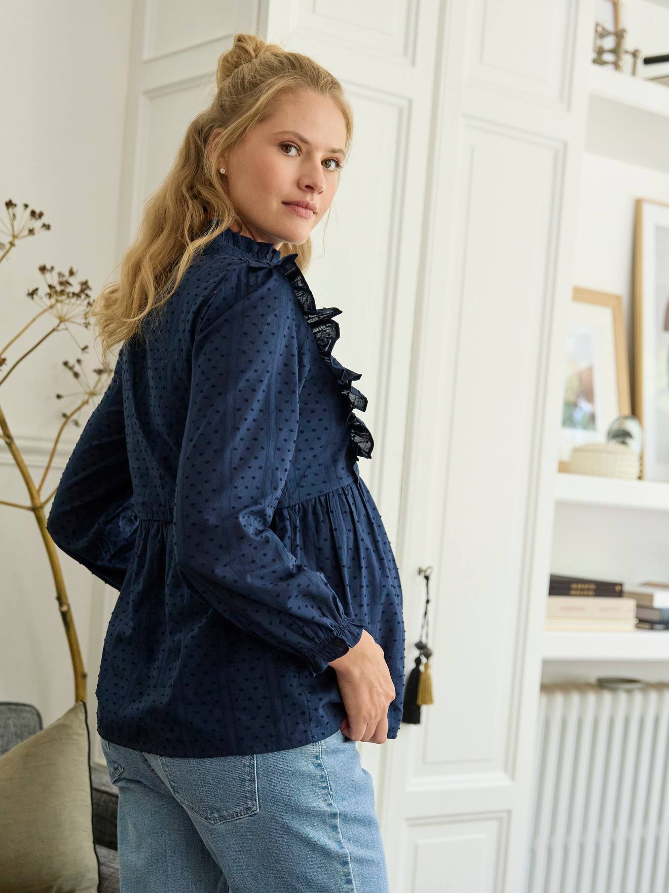 Vertbaudet Umstandsbluse mit Volants - marine