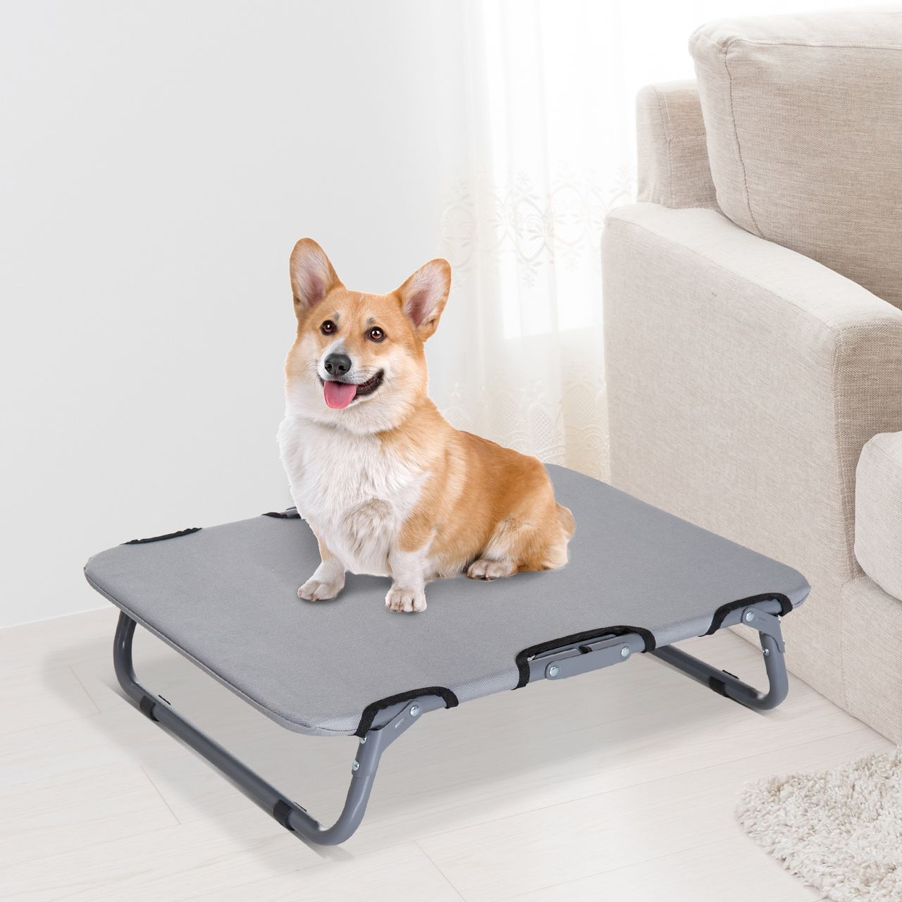 PawHut Hundeliege Outdoor Hundebett Katzenbett Schlafplatz faltbar grau