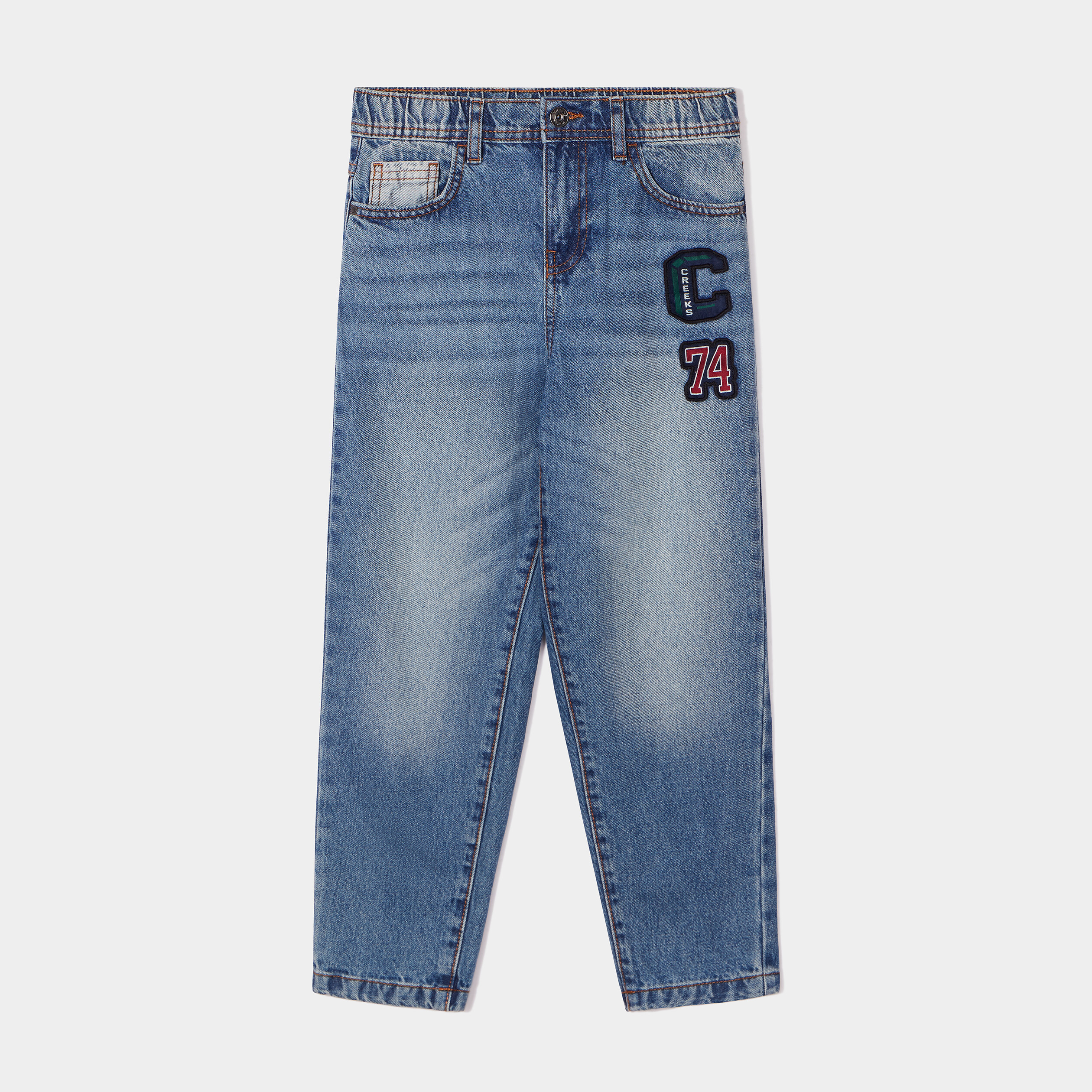 Jeans regular patchs coton Creeks denim double stone garçon | La Halle