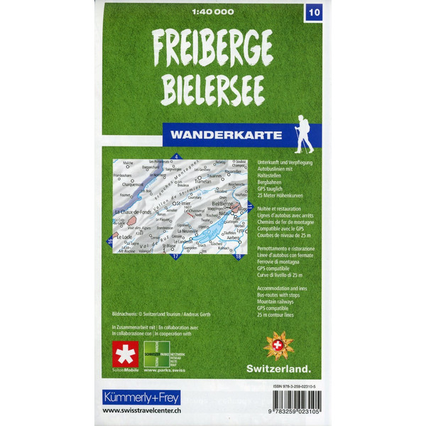 Franches-Montagnes / Lac de Bienne 10 Wanderkarte 1:40 000 matt laminiert - Wanderkarte