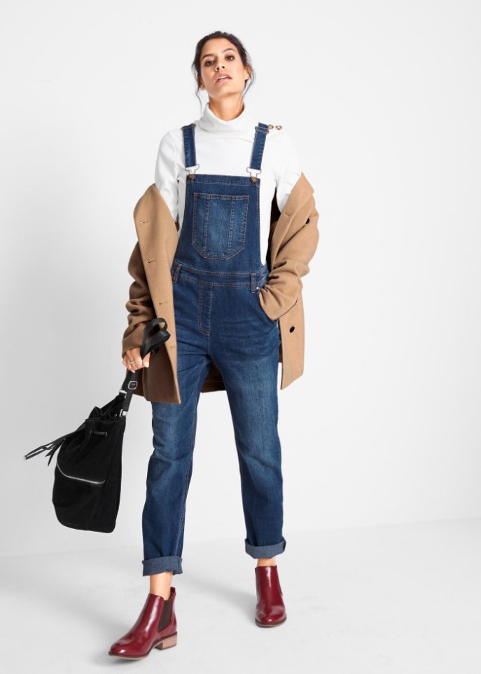 Jeans-Latzhose, bequem geschnitten