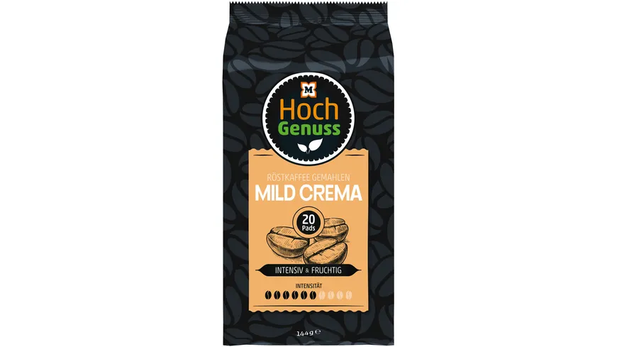 Hochgenuss Röstkaffee Pads Mild Crema 144 g