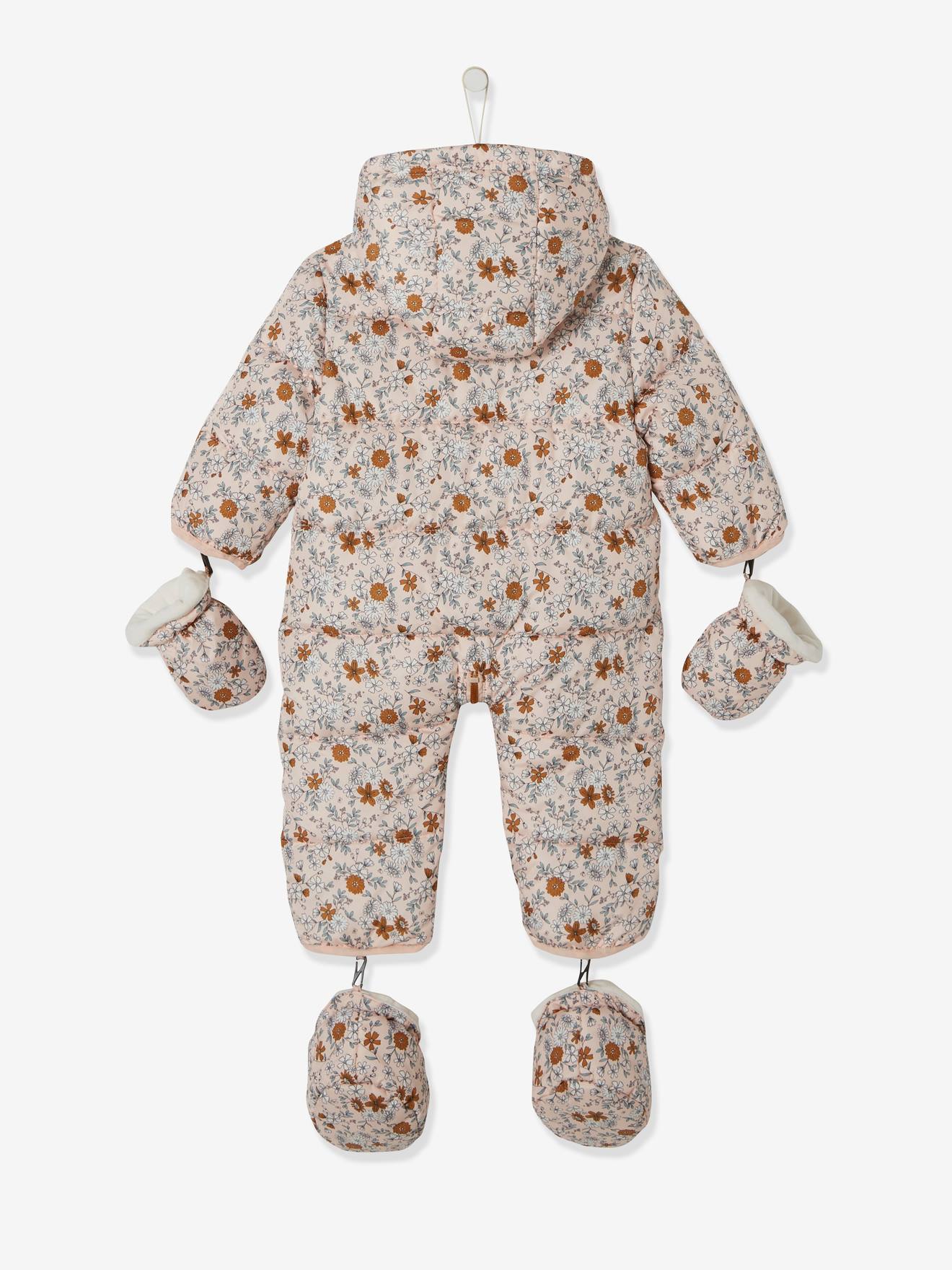 Vertbaudet Mädchen Baby Winter-Overall, Blumen, Recycling-Polyester - zartrosa bedruckt