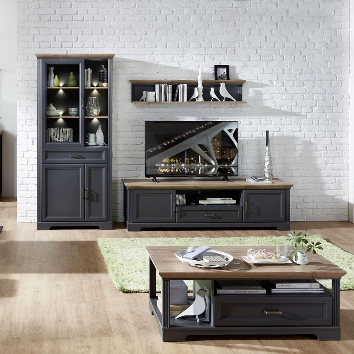 Vitrine Jasmin mit Beleuchtung Graphit Eiche