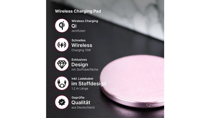 Lotta Power Ladegerät  Wireless Pad Single Qi-zertifiziert Rose