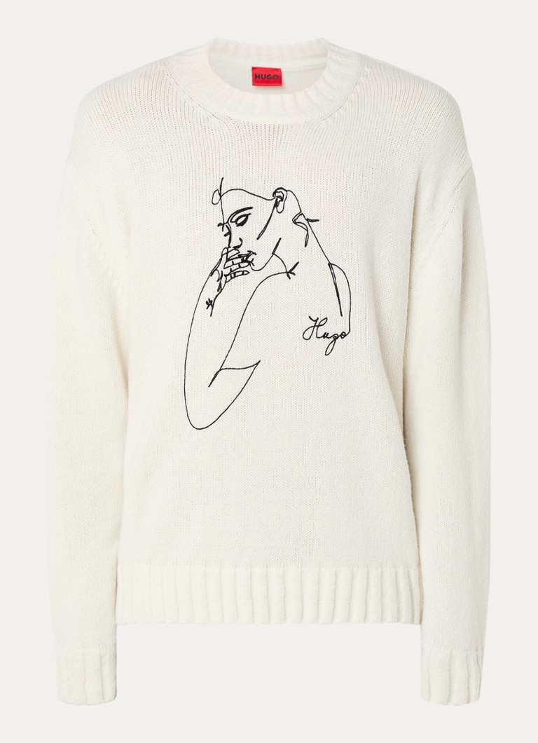 HUGO BOSS Simage fine-knit sweater in virgin wool blend with logo print