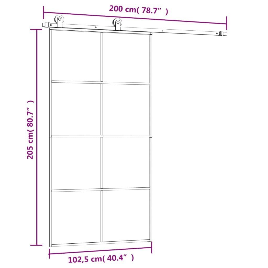 vidaXL Haustür Schiebetür mit Beschlag 102,5x205 cm ESG-Glas & Aluminium (1-St)