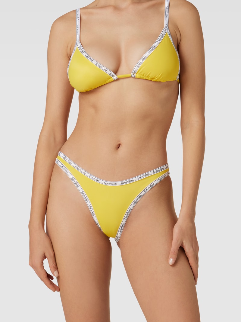 Bikini-String mit Label-Print Modell 'CHEEKY' in gelb