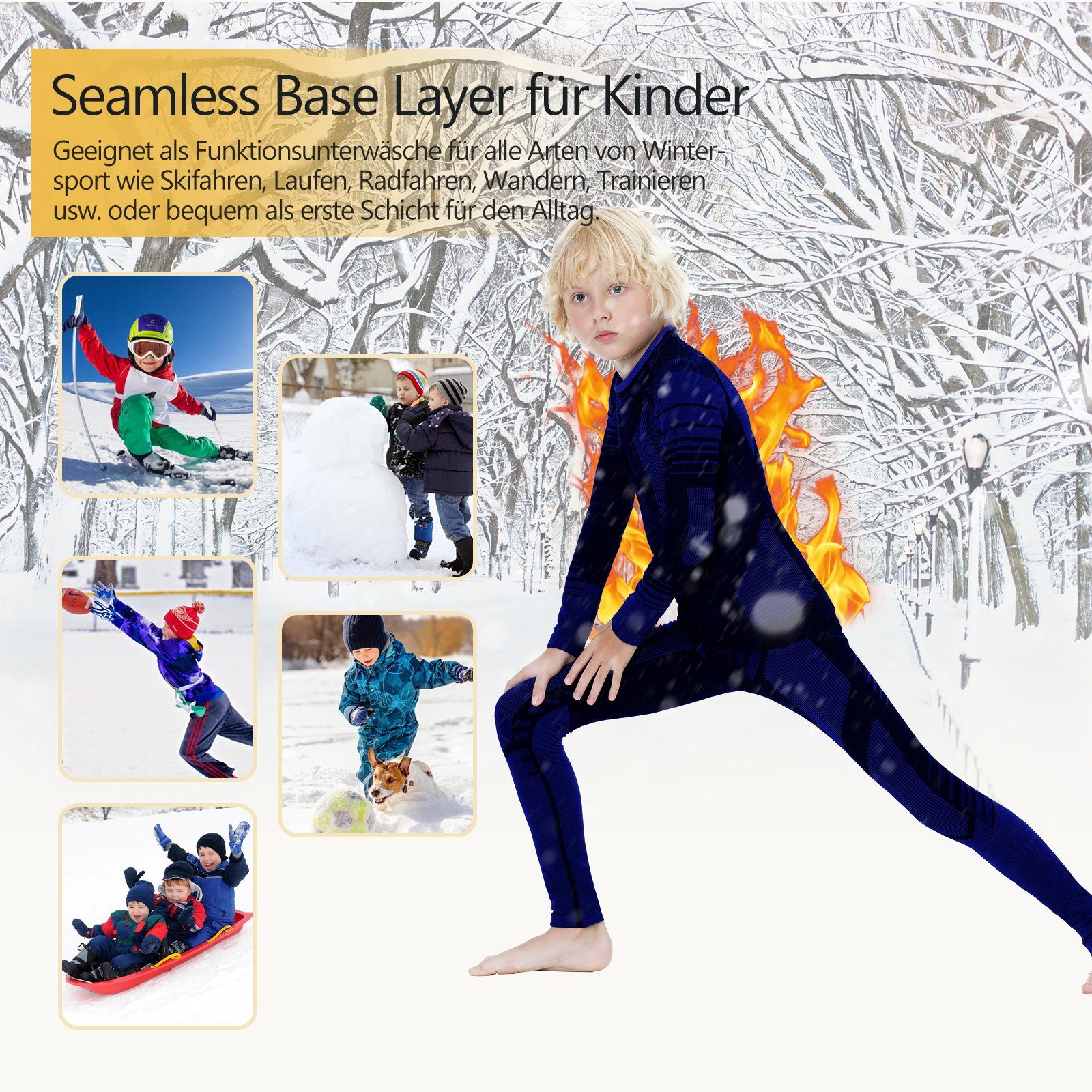 MEETYOO Thermounterhemd Kinder Thermounterwäsche Skiunterwäsche Set (Funktionswäsche, Thermounterhemd + Fleece Funktions Unterhose) Sport Ski Radfahren Snowboarden Skifahren