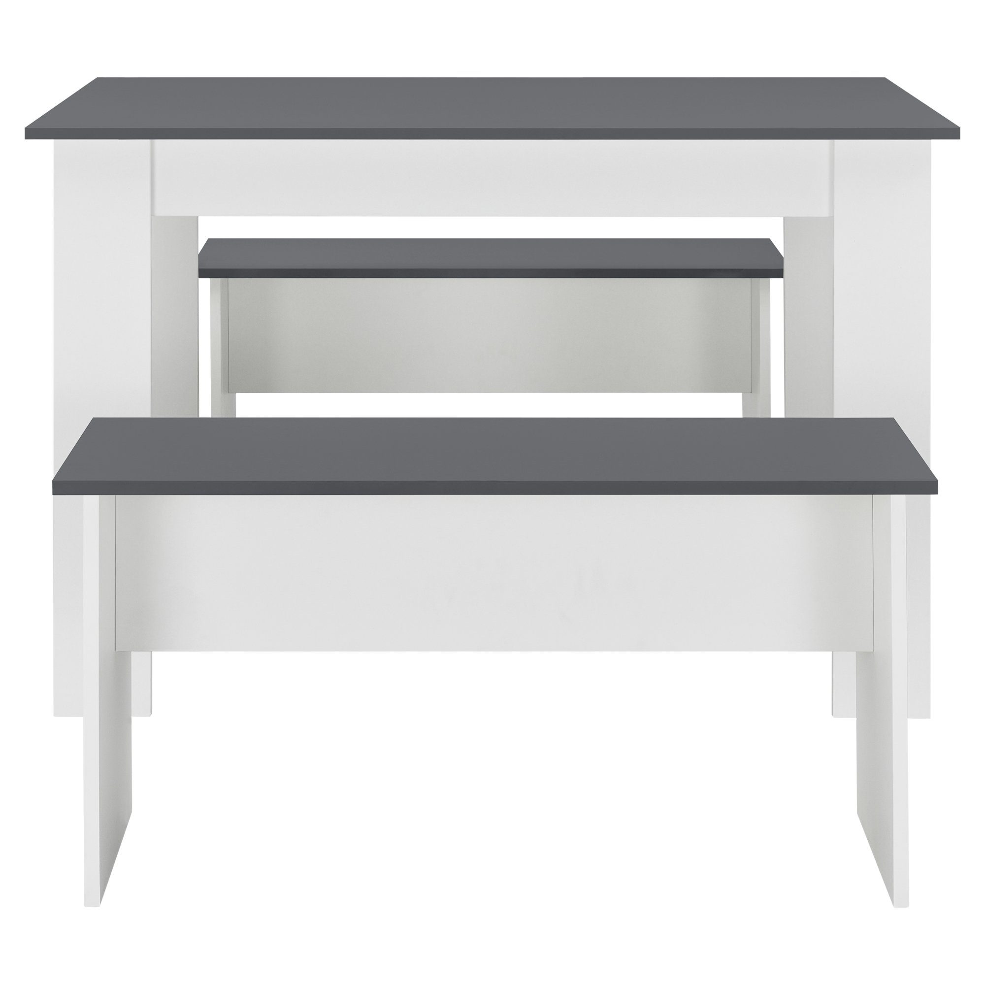 en.casa Essgruppe, (3-tlg), Hokksund Sitzgruppe Esstisch 110x70cm mit 2 Sitzbänken Weiß / Grau