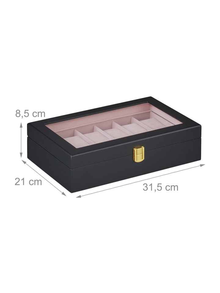 relaxdays Uhrenbox in Schwarz/ Rosa - (B)31,5 x (H)8,5 x (T)21 cm günstig kaufen onesize