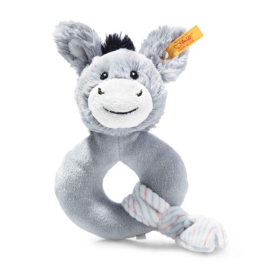 Soft Cuddly Friends Dinkie Esel Greifling mit Rassel, 14 cm, hellgrau