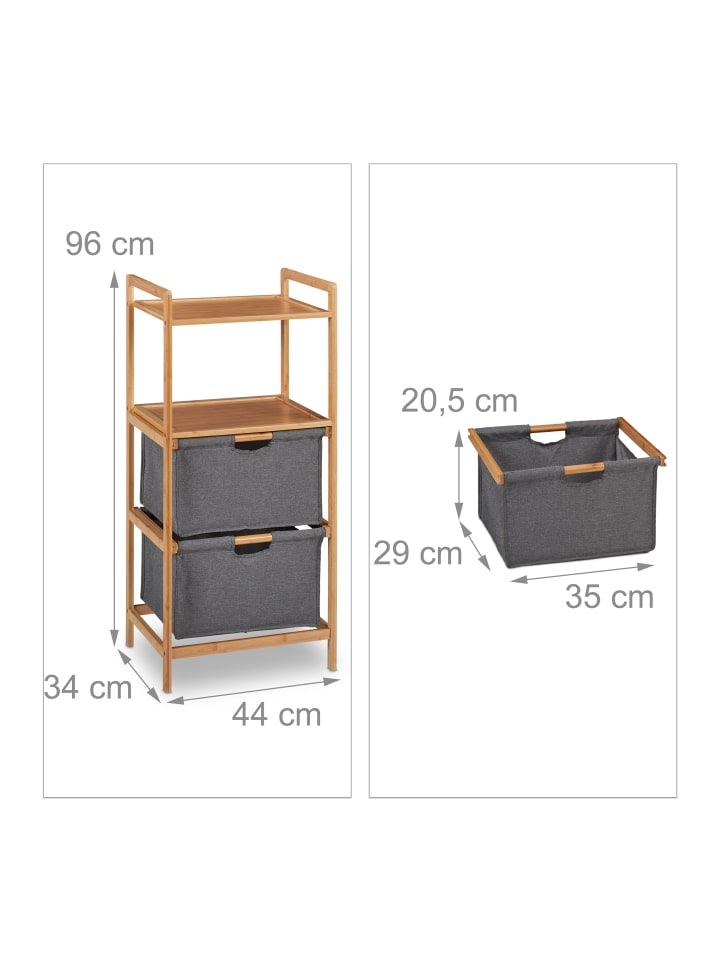 relaxdays Badregal mit Wäschekorb in Natur - (B)44 x (H)96 x (T)34 cm günstig kaufen onesize