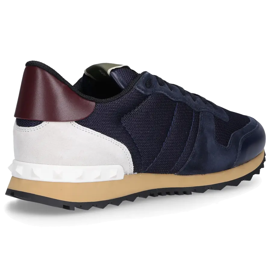 Sneaker low ROCKSTUD RUNNER Kalbsleder Nylon Logo Nieten dunkelblau - blau
