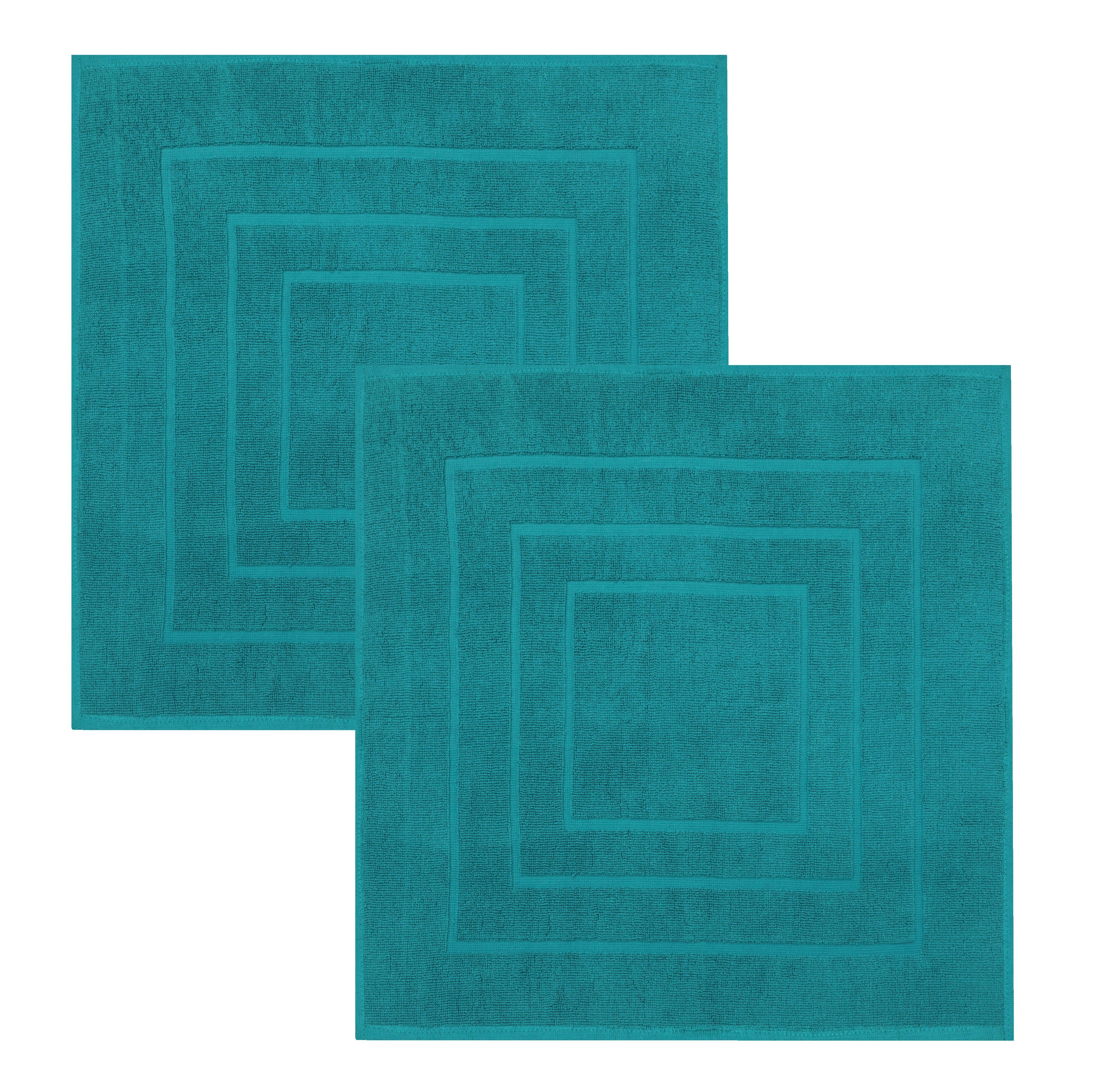 Badematte 2 Stück Badvorleger Palermo 100% Baumwolle Badematte Badteppich Duschvorlage Größe 60x60 cm Qualität 680g/m² Betz, eingewebte Quadratmuster, strapazierfähig, Baumwolle, quadratisch