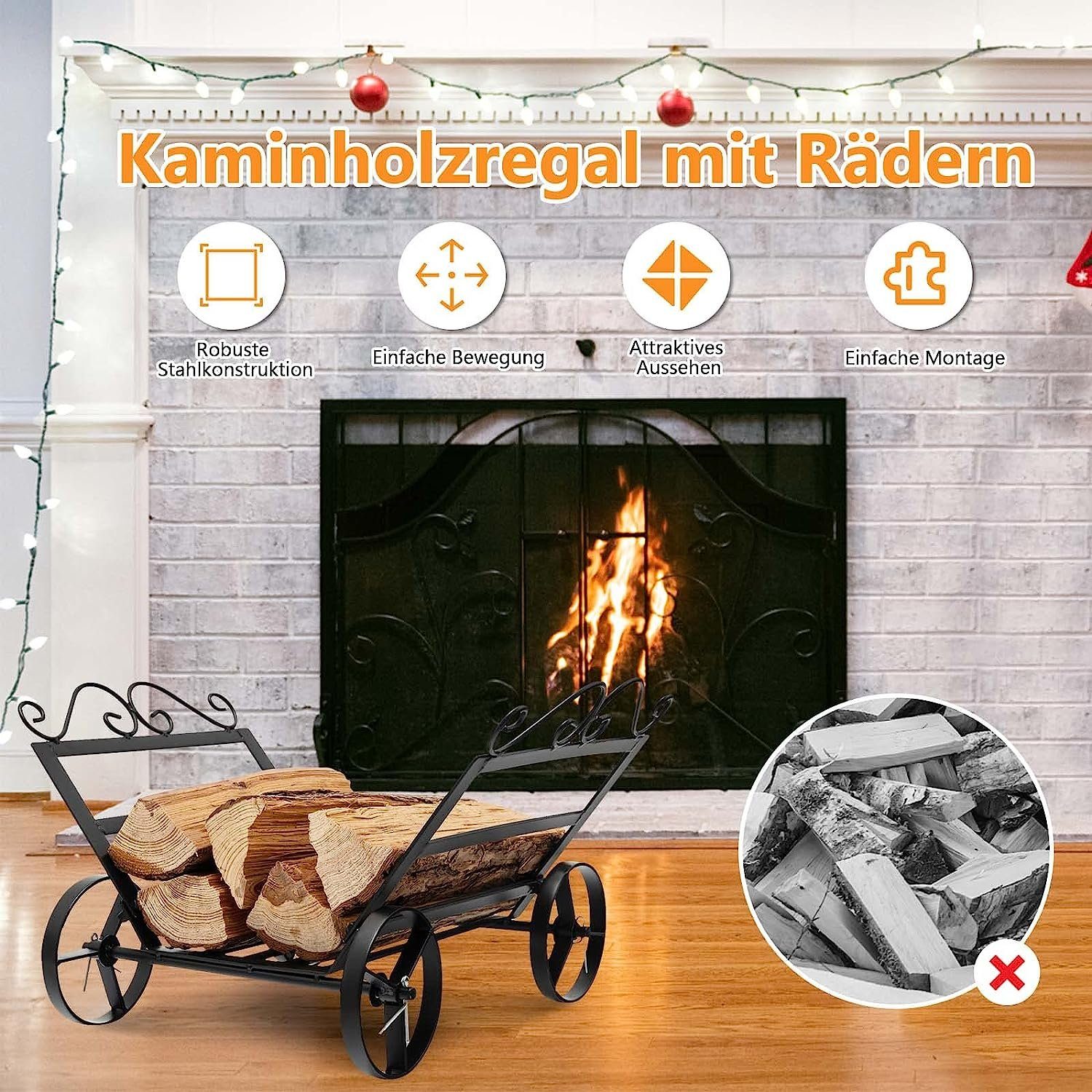 KOMFOTTEU Kaminholzregal Brennholzregal, mit 4 Räder
