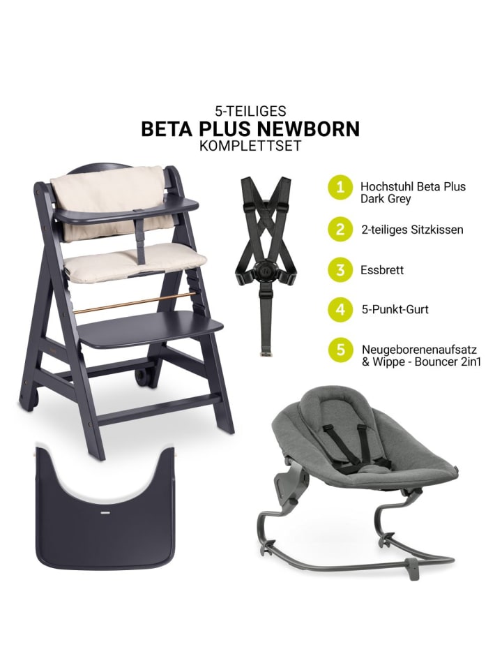 Hauck Beta Plus Dark Grey 5-tlg. Newborn Set - Hochstuhl in grau günstig kaufen onesize