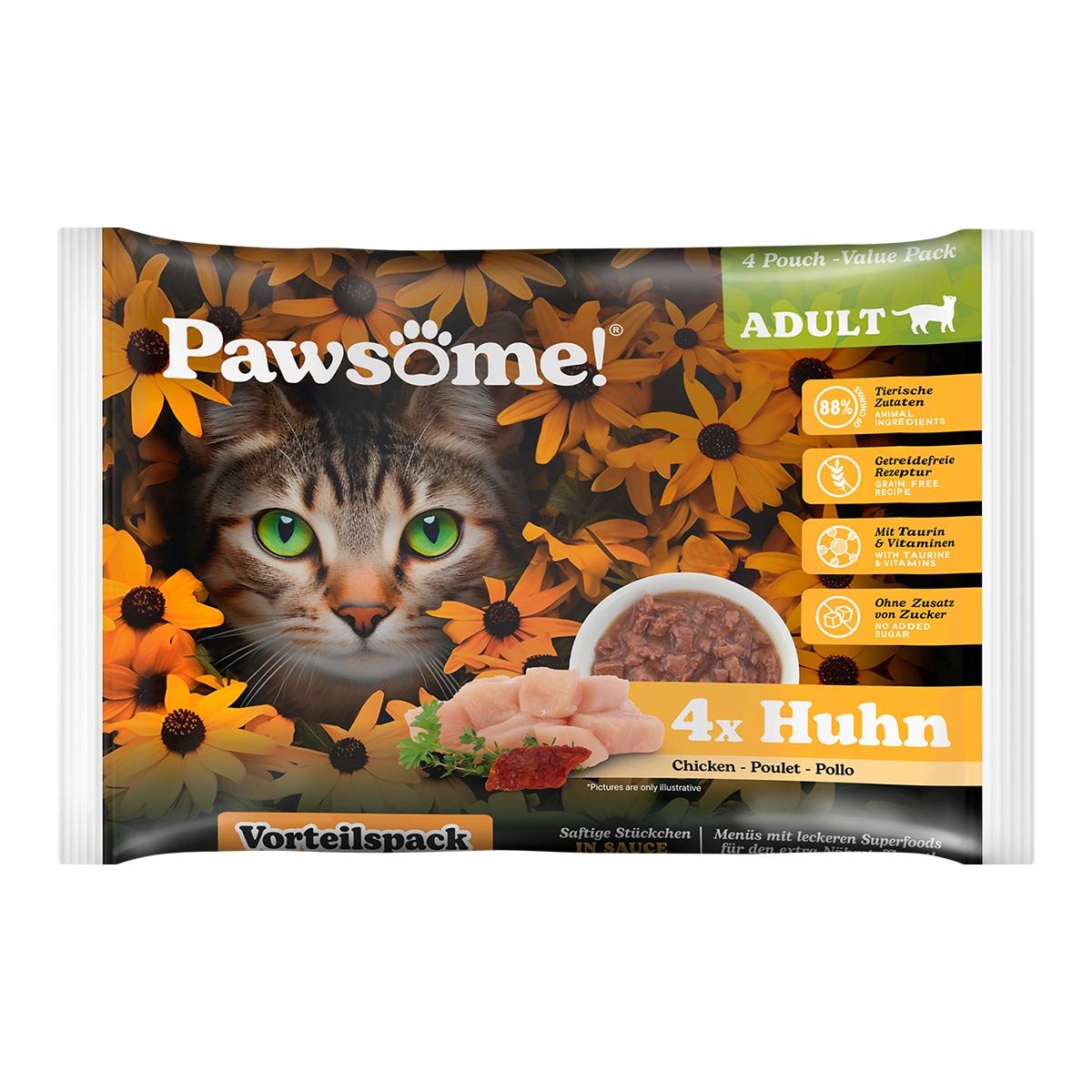 Pawsome Adult Huhn Flowpack 4x85g günstig kaufen bei ZooRoyal