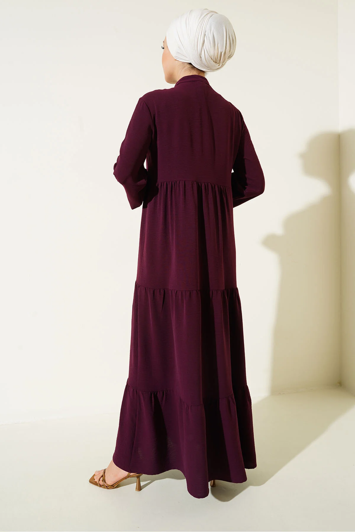 Bigdart  1627 Hijab-Kleid mit Kragen und Schnürung – Hellbordeauxrot
