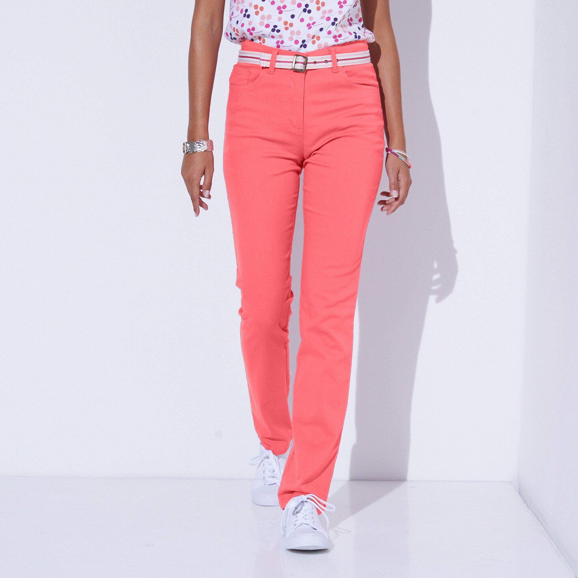 Pantalon effet ventre plat coton extensible