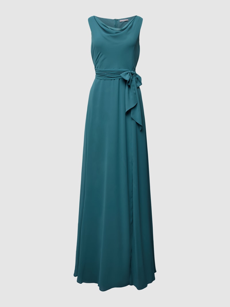 Abendkleid mit Wasserfallausschnitt in smaragdgrün meliert