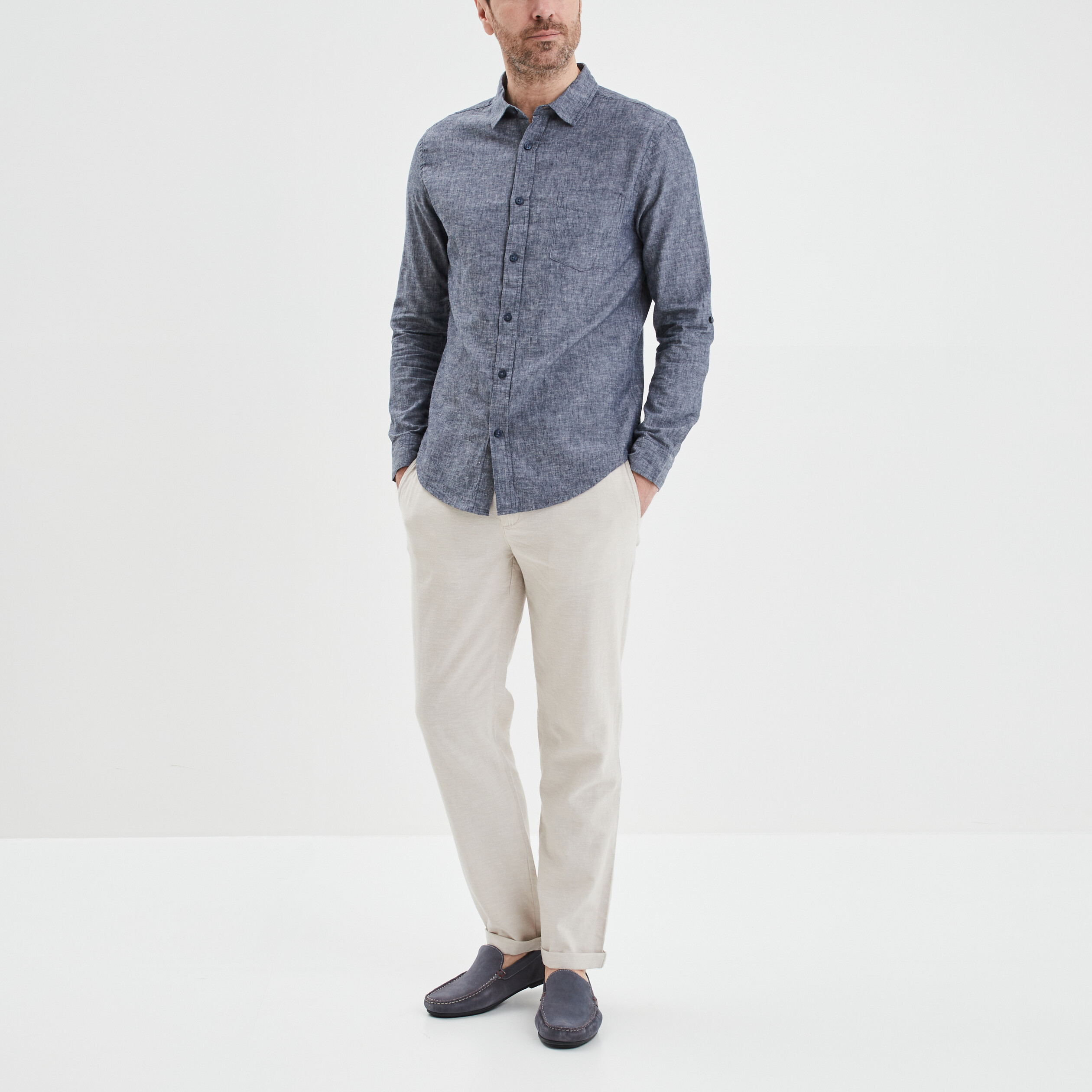 Pantalon chino droit lin majoritaire gris clair homme | La Halle