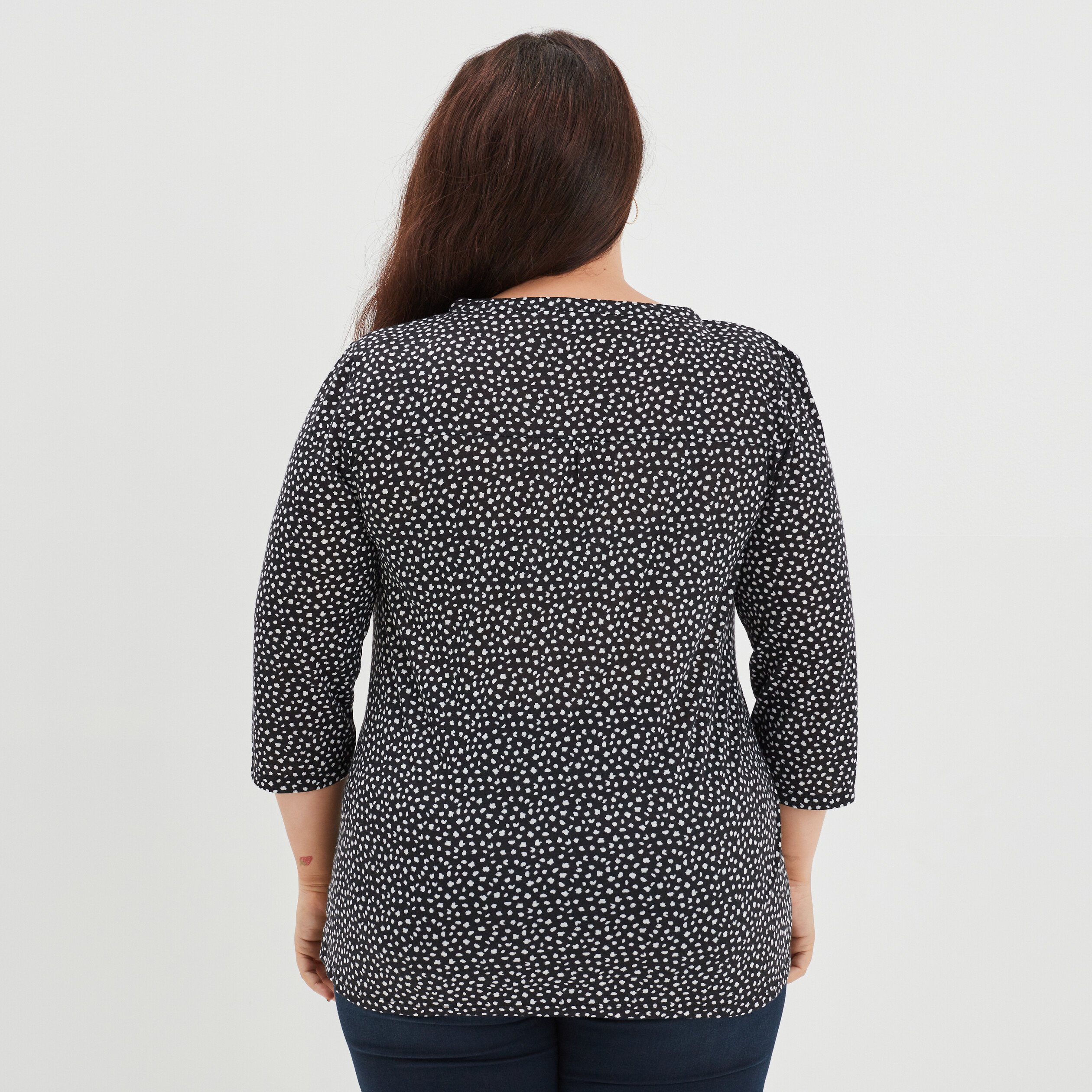T-shirt manches 3 4 noir femme grande taille | La Halle