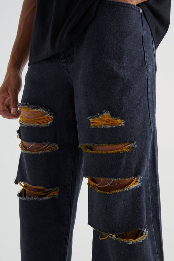 Tall lockere Kontrast-Jeans mit Rissen