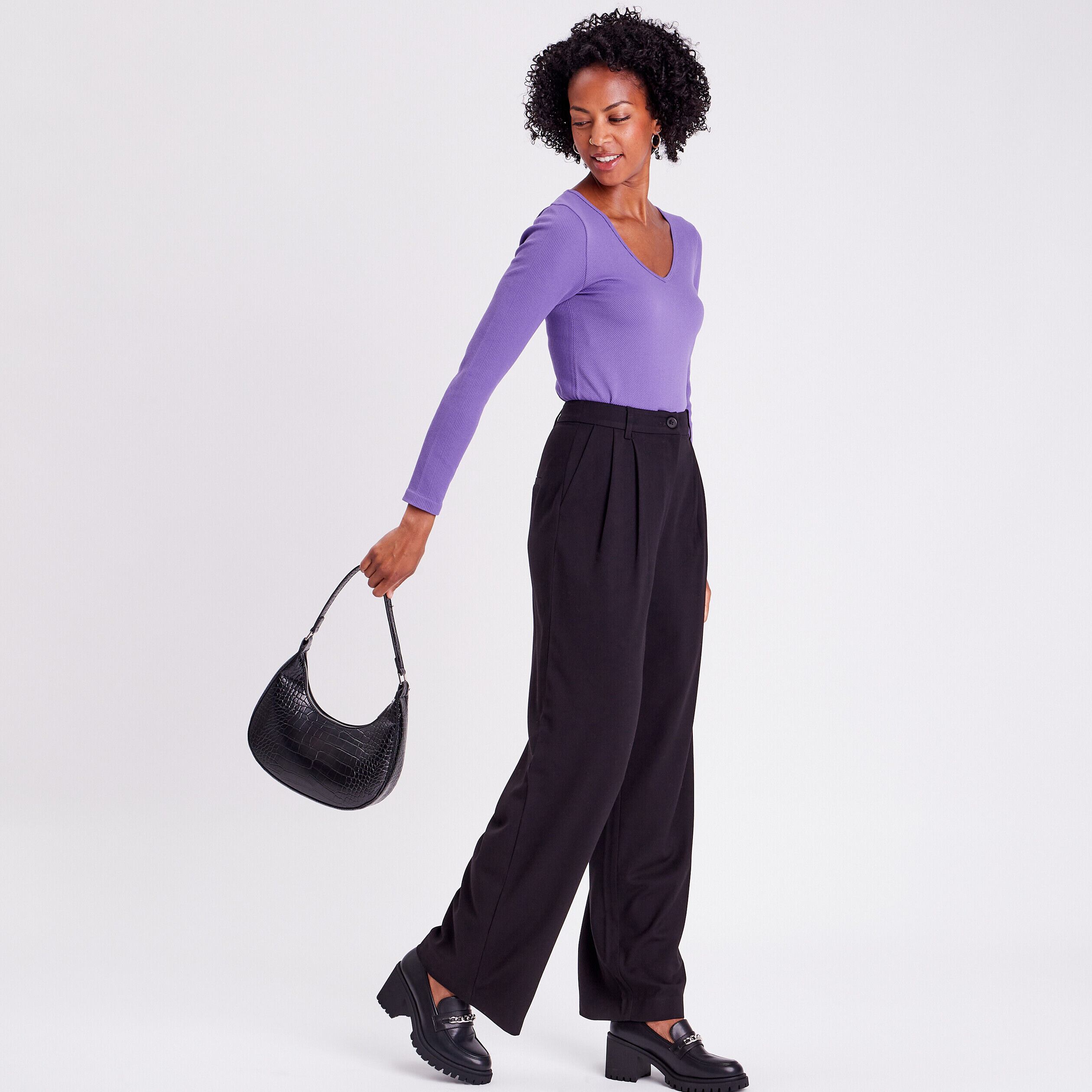 Pantalon city droit pinces noir femme | Cache Cache