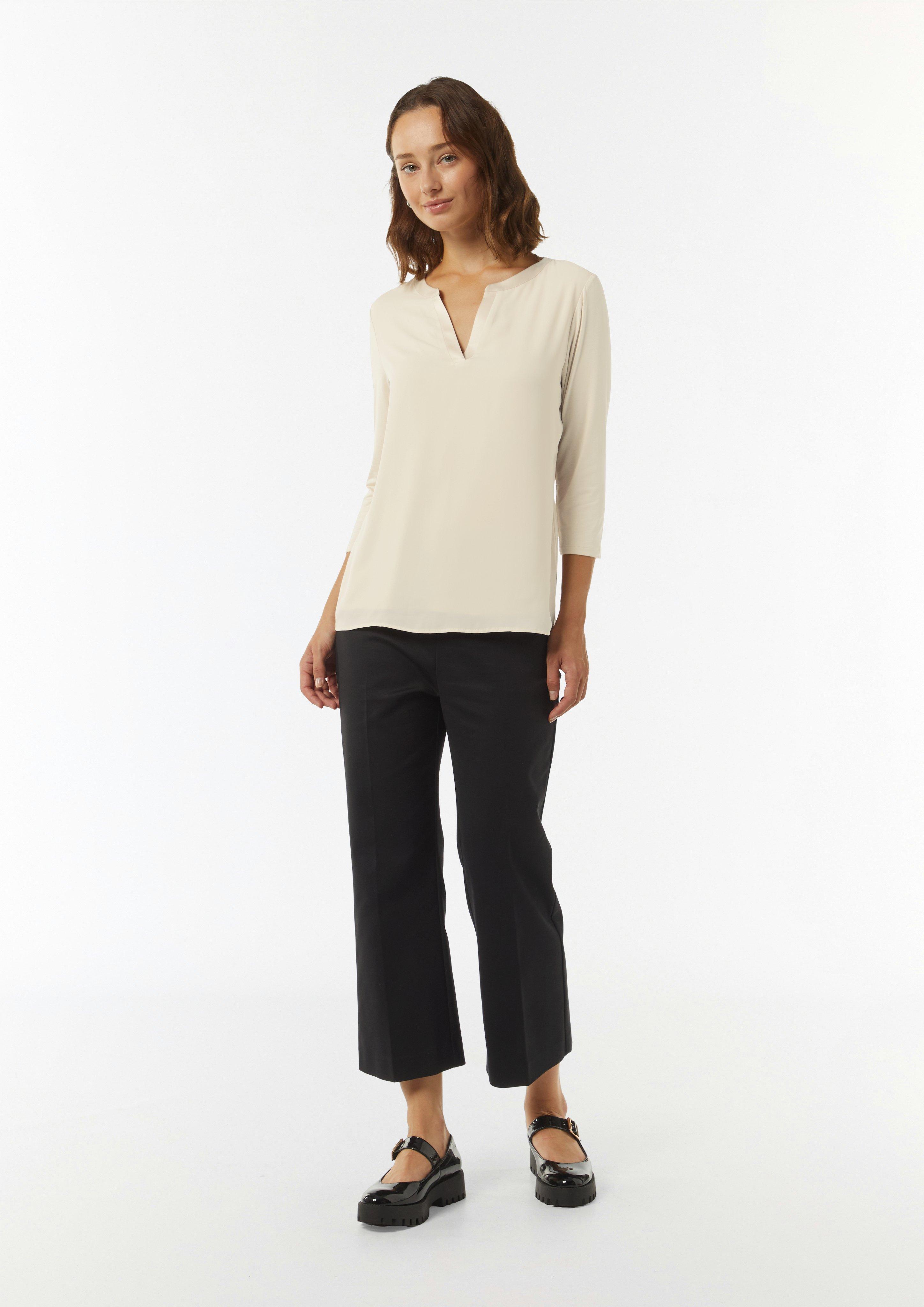 Longsleeve im Fabricmix mit Tunika-Ausschnitt - beige