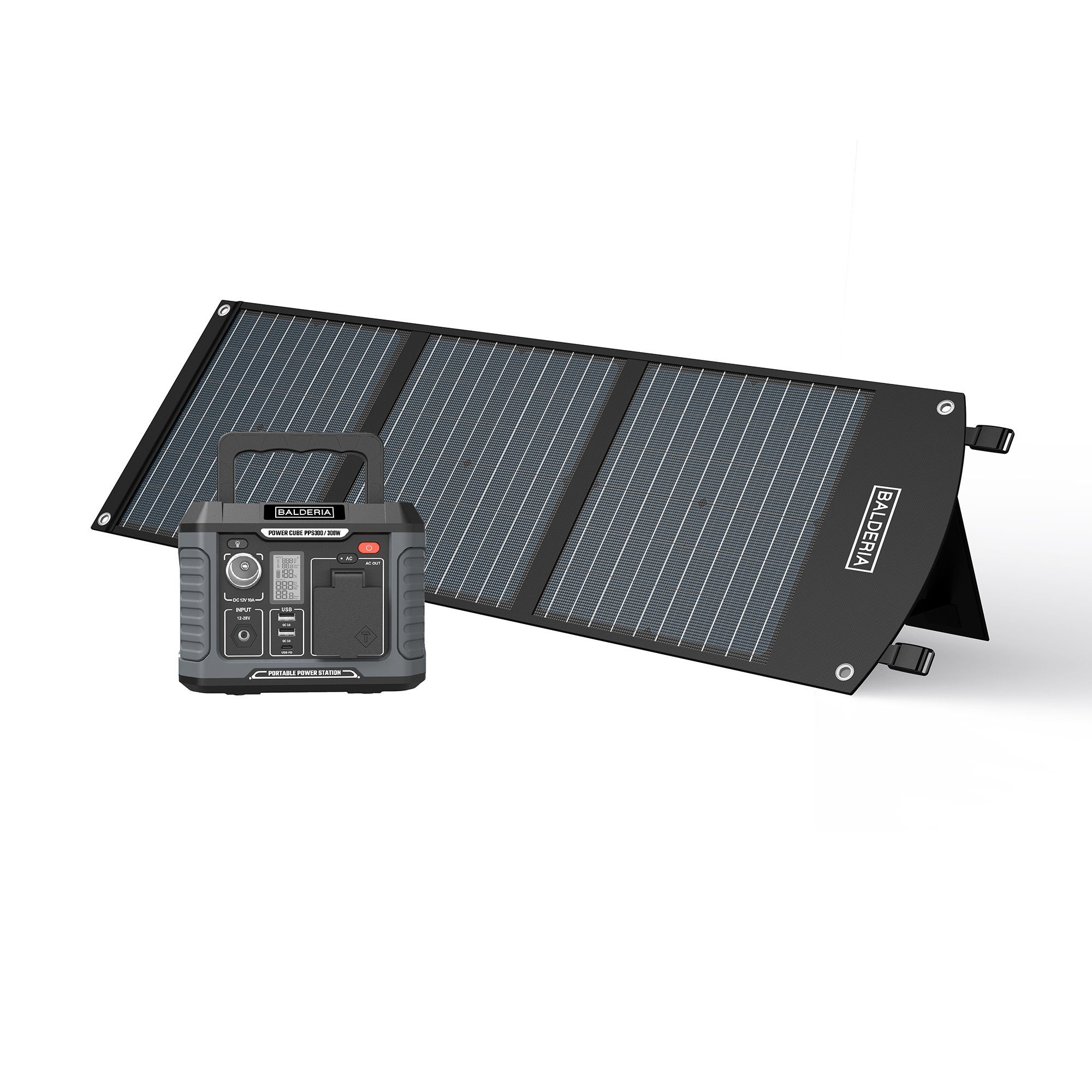 Balderia Stromgenerator Power-Set, Powerstation 300W + faltbares Solarmodul 60W
