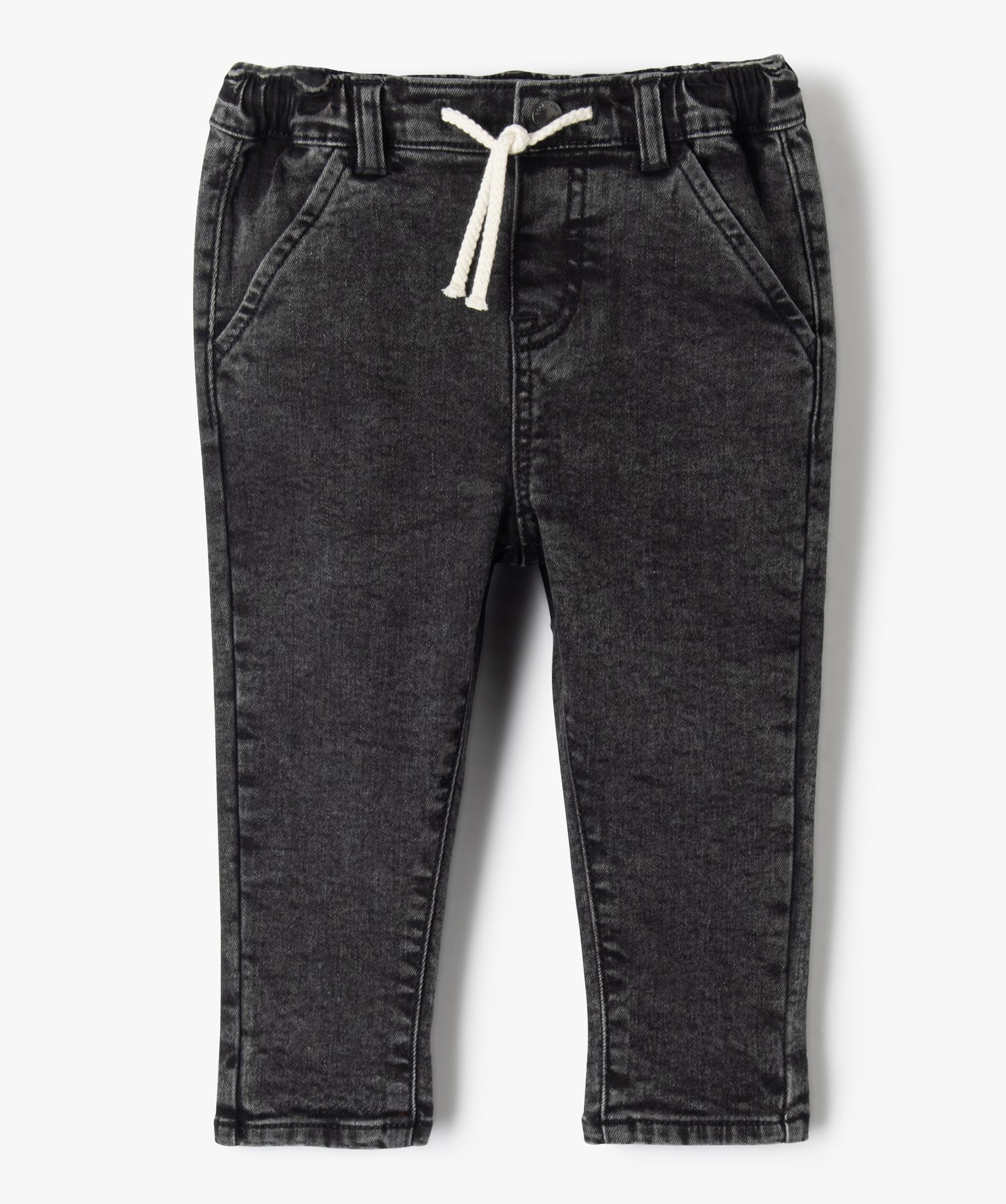 Jean bébé Garçon avec taille élastique et ceinture corde noir | GEMO