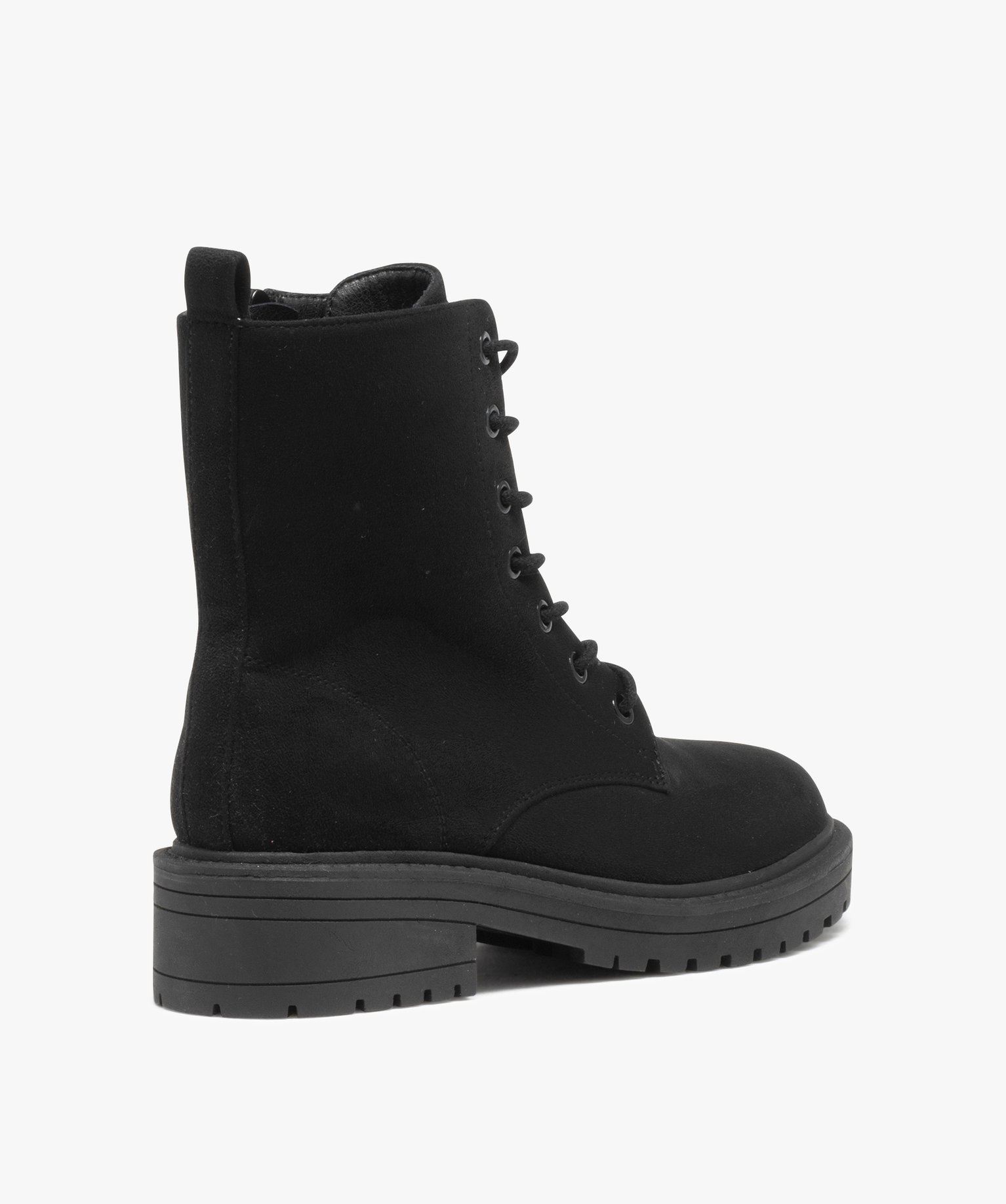 Boots femme dessus uni en suédine à zip et à lacets noir | GEMO
