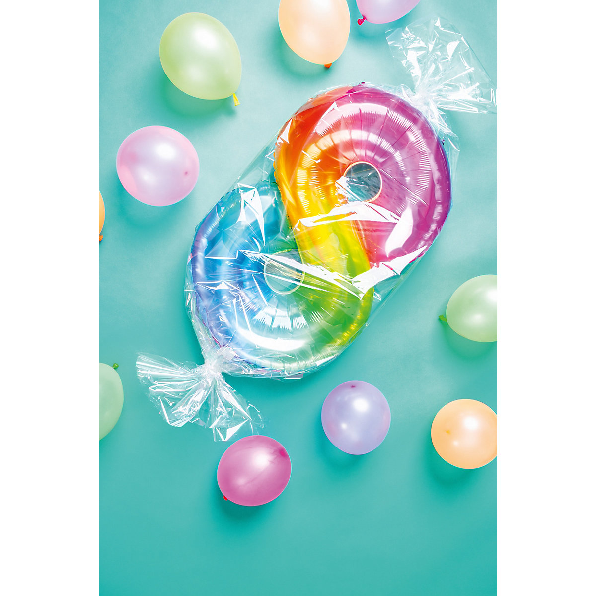 Folienballon Yummy Gummy Regenbogen Zahl 8, ca. 81 cm