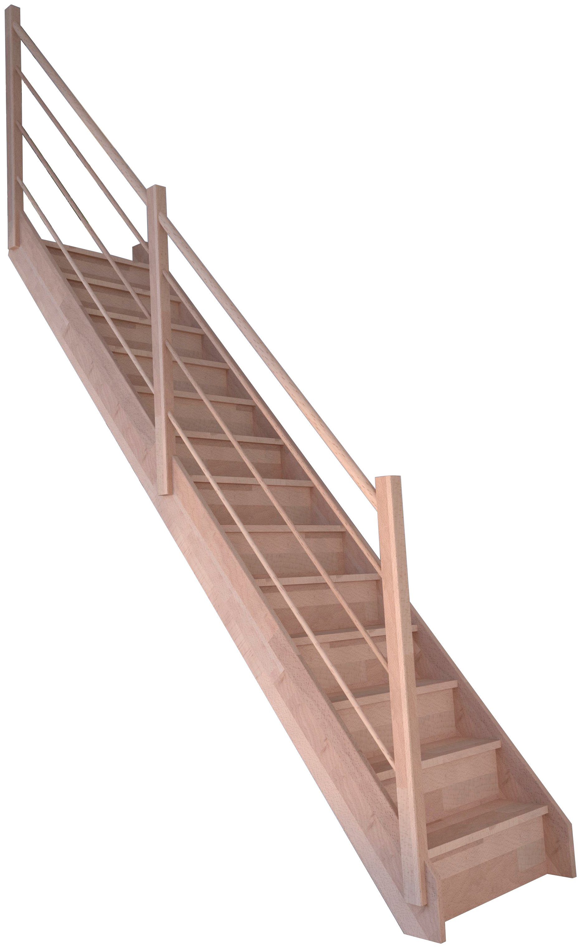 Starwood Raumspartreppe Massivholz Rhodos, Holz-Holz Design Geländer Links, für Geschosshöhen bis 300 cm, Stufen geschlossen, Durchgehende Wangenteile