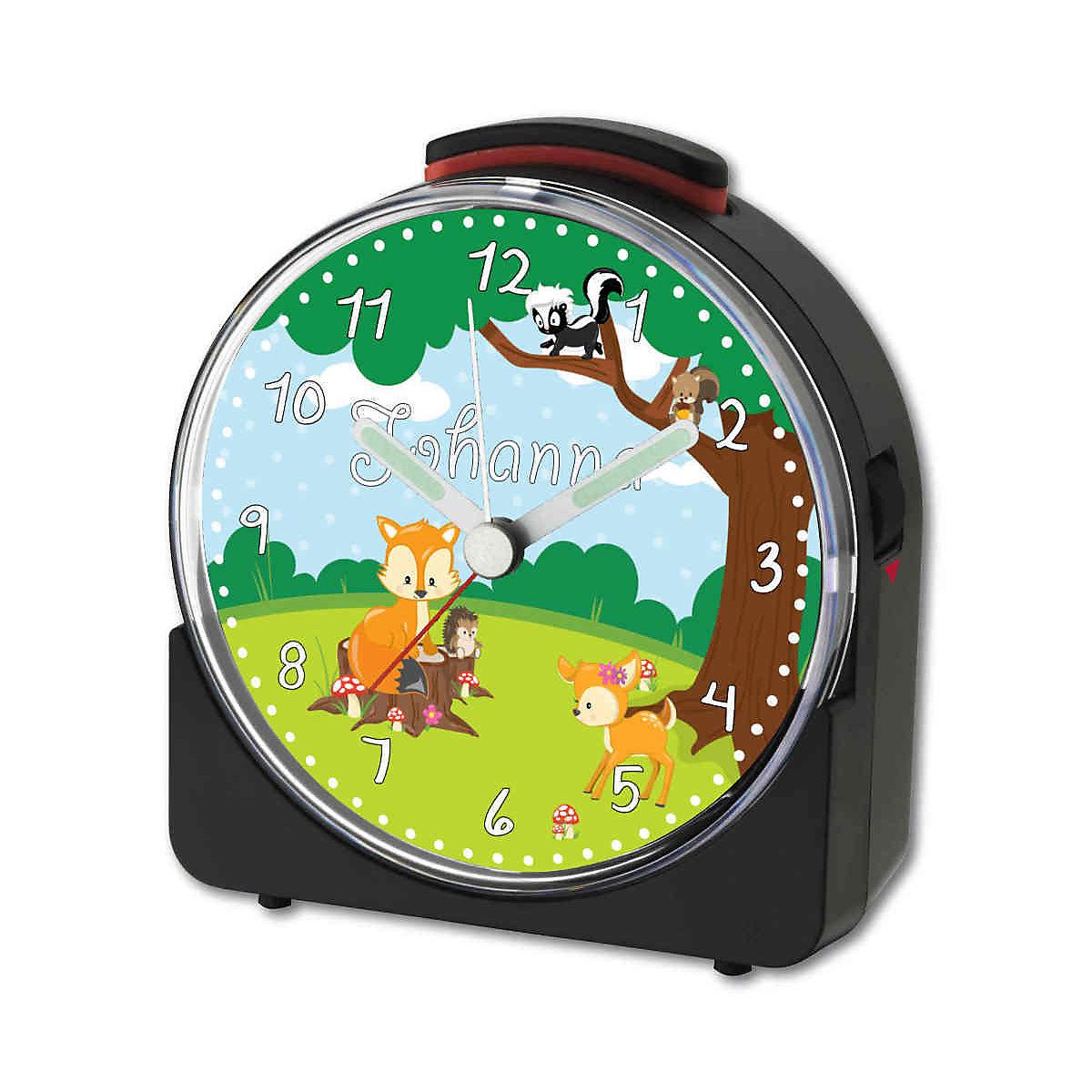 Kinder Funkwecker weiß personalisiert mit Namen Waldtiere