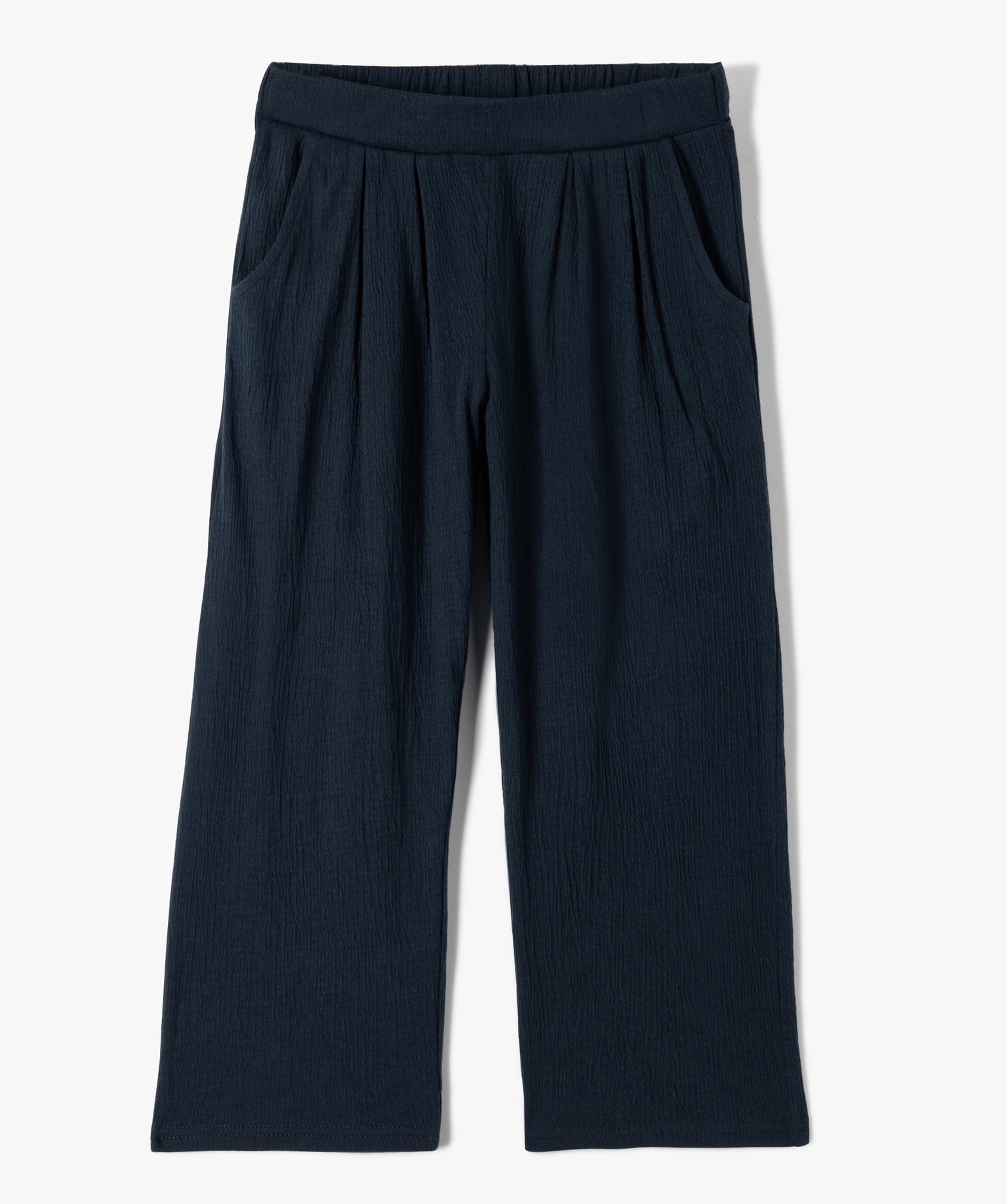 Pantalon fille en maille gaufrée extensible marine | GEMO