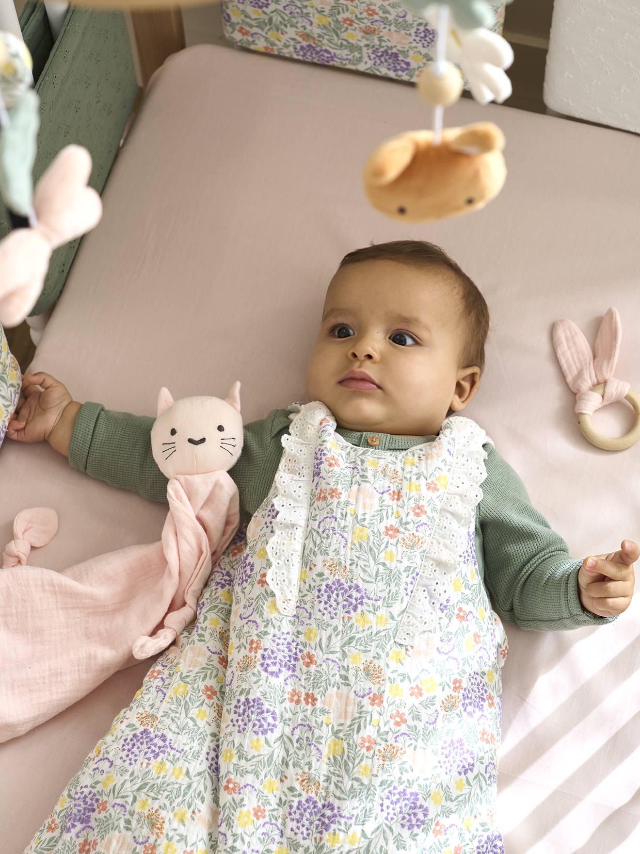 Vertbaudet Ärmelloser Baby Schlafsack LANDLEBEN Oeko-Tex - weiß bedruckt