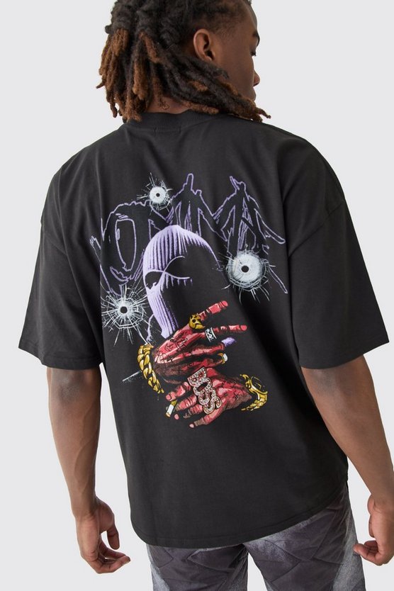 Oversize T-Shirt mit Masken-Print