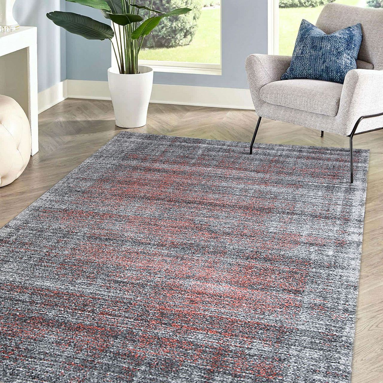 HOMCOM Teppich Kurzflor Grau-Koralle 140 x 67 x 1 cm