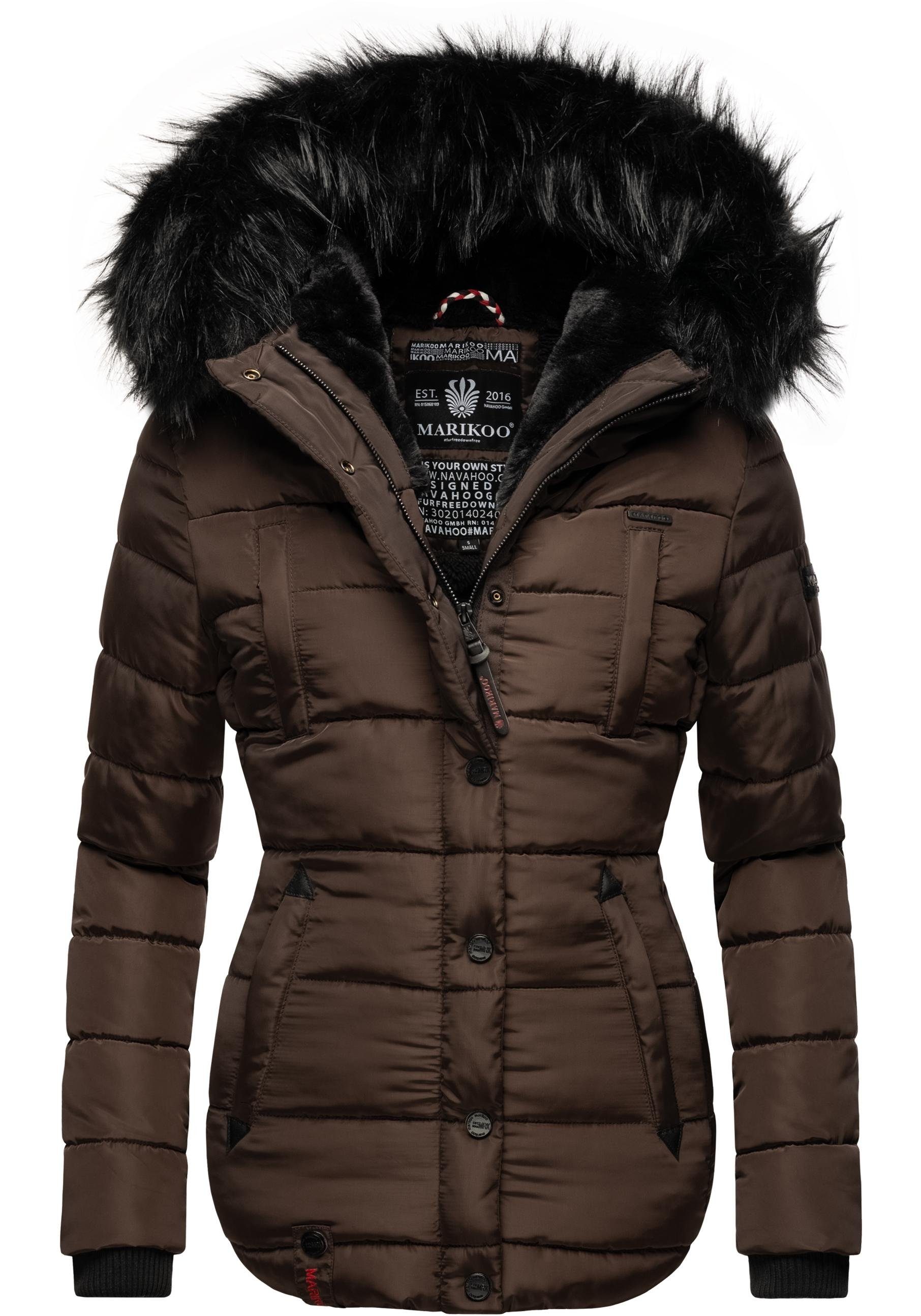 Marikoo Steppjacke Lotusblüte hochwertige Winter Jacke mit edler Kunstpelz Kapuze