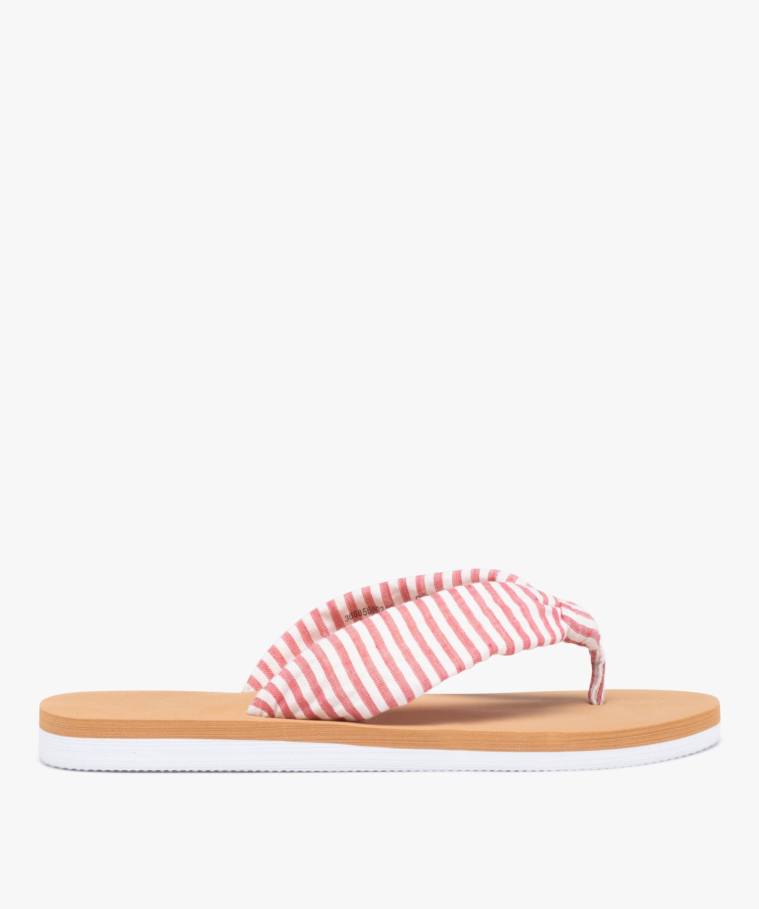 Tongs femme à brides en toile rayée rembourrée rouge | GEMO
