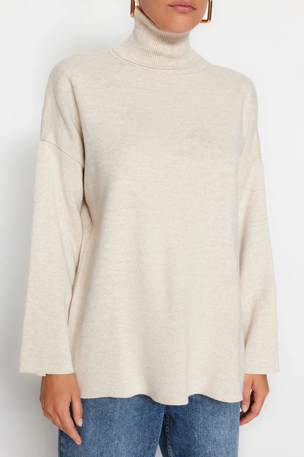 Trendyol Collection  Steinfarbener Basic-Oversize-Strickpullover mit weiter Passform TWOAW23KZ00206